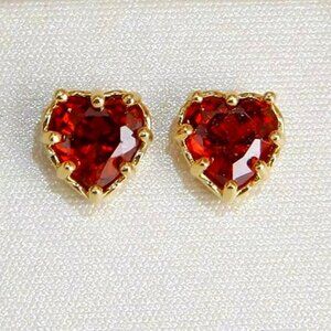 Women's Earrings Heart CZ Heart Stud Earrings Gold Setting Red Heart CZ
